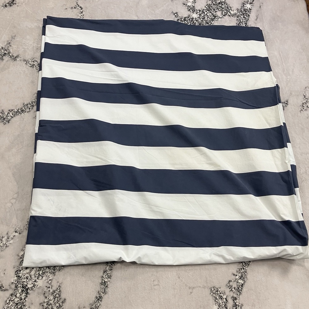 Pottery Barn Full Queen Duvet Cover Cabana Stripe Navy Blue White 100% Cotton